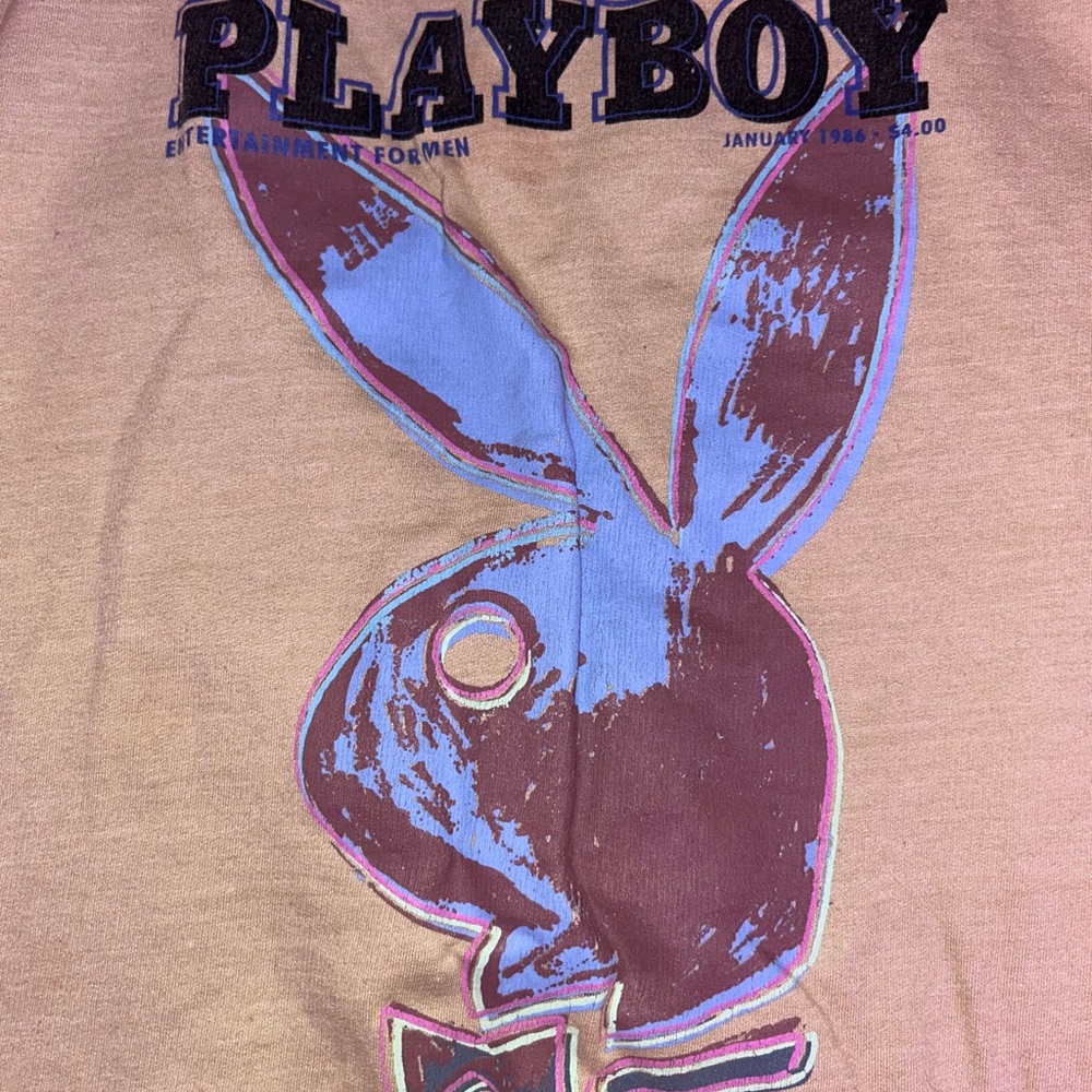 PLAYBOY Tan and Blue Graphic Crewneck Sweater